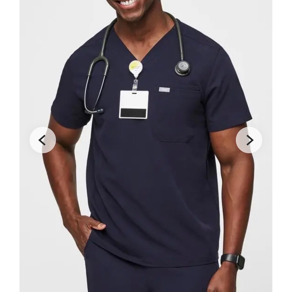 FIGS Mens Leon Scrub Top Black Technical Collection V-Neck Pocket Size M